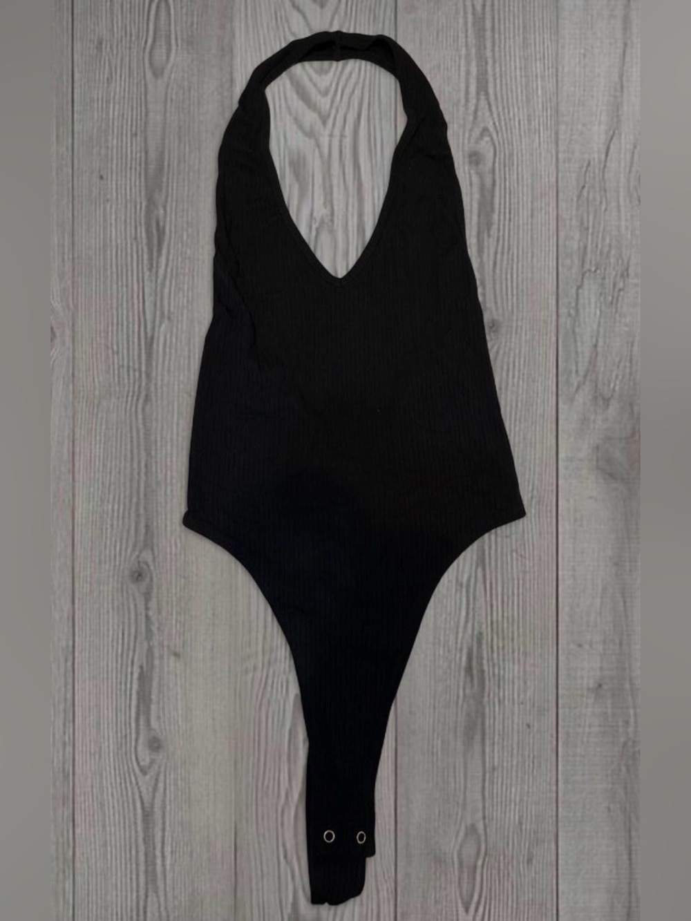 Fashion Nova Black Ribbed Halter One-Piece Bodysuit